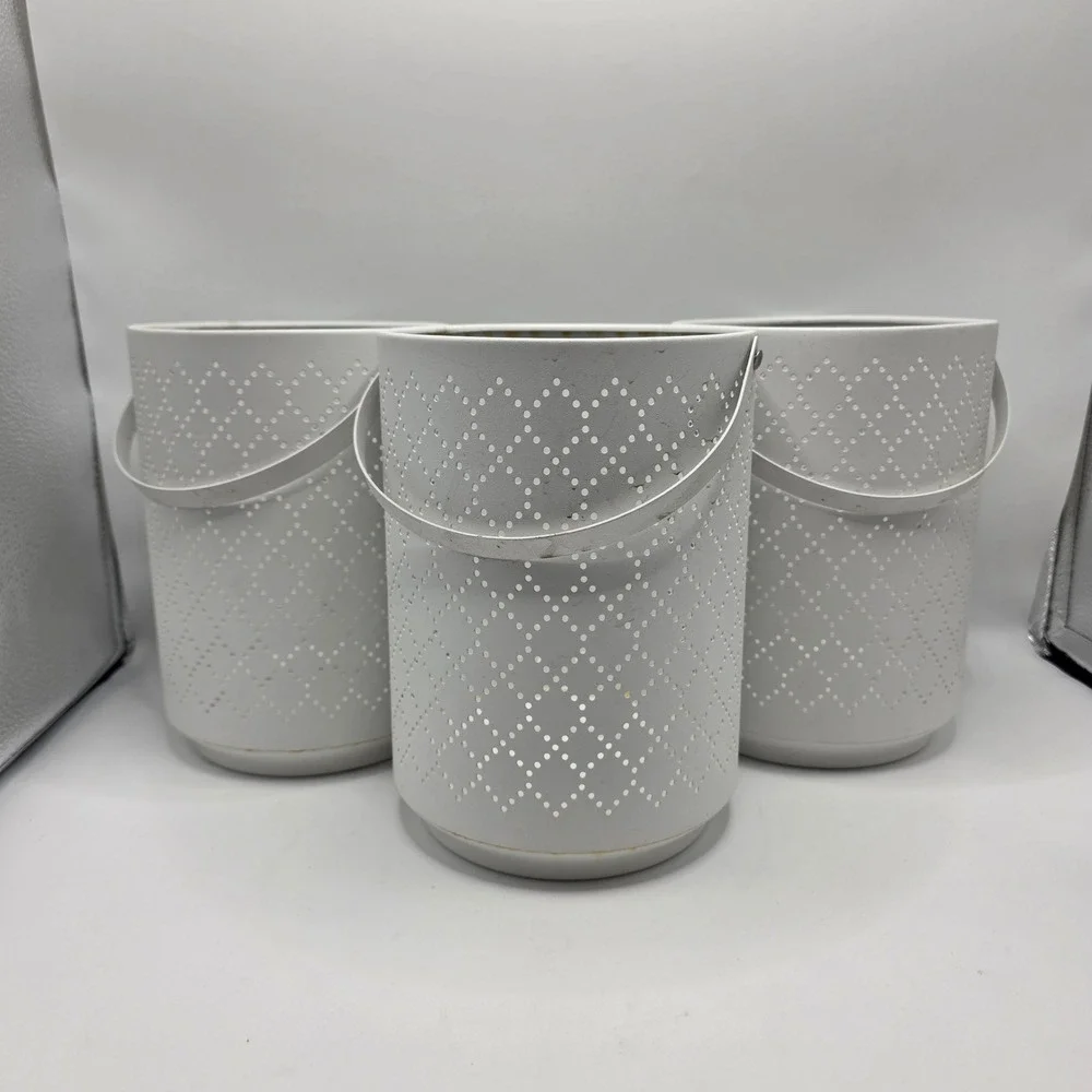IKEA URSKILJA Lantern Set 3 White Perforated Metal Scandi Minimalist‎ Decor